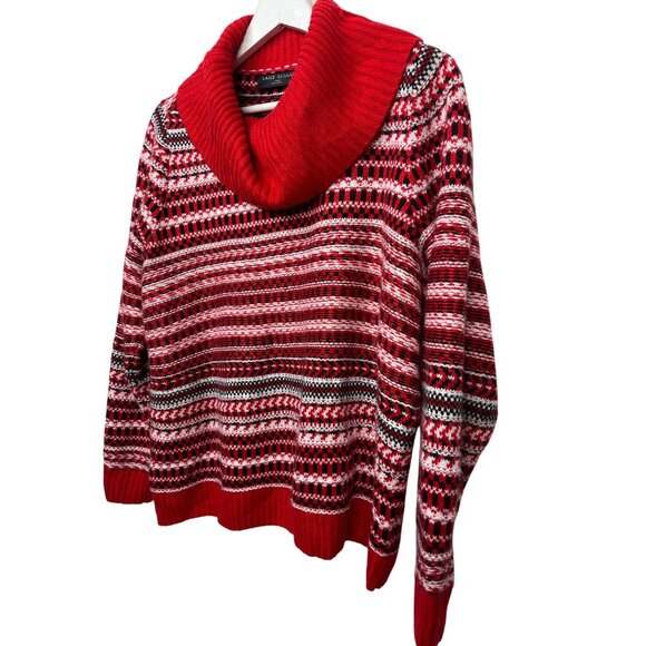 Lane Bryant Cowl Neck Chunky Knit Sweater Red Striped Women’s 10 12 Winter Top - Picture 1 of 9